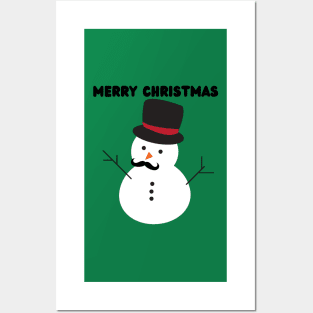 Merry Christmas - Cute Funny Snowman with Mustache and Carrot Posters and Art